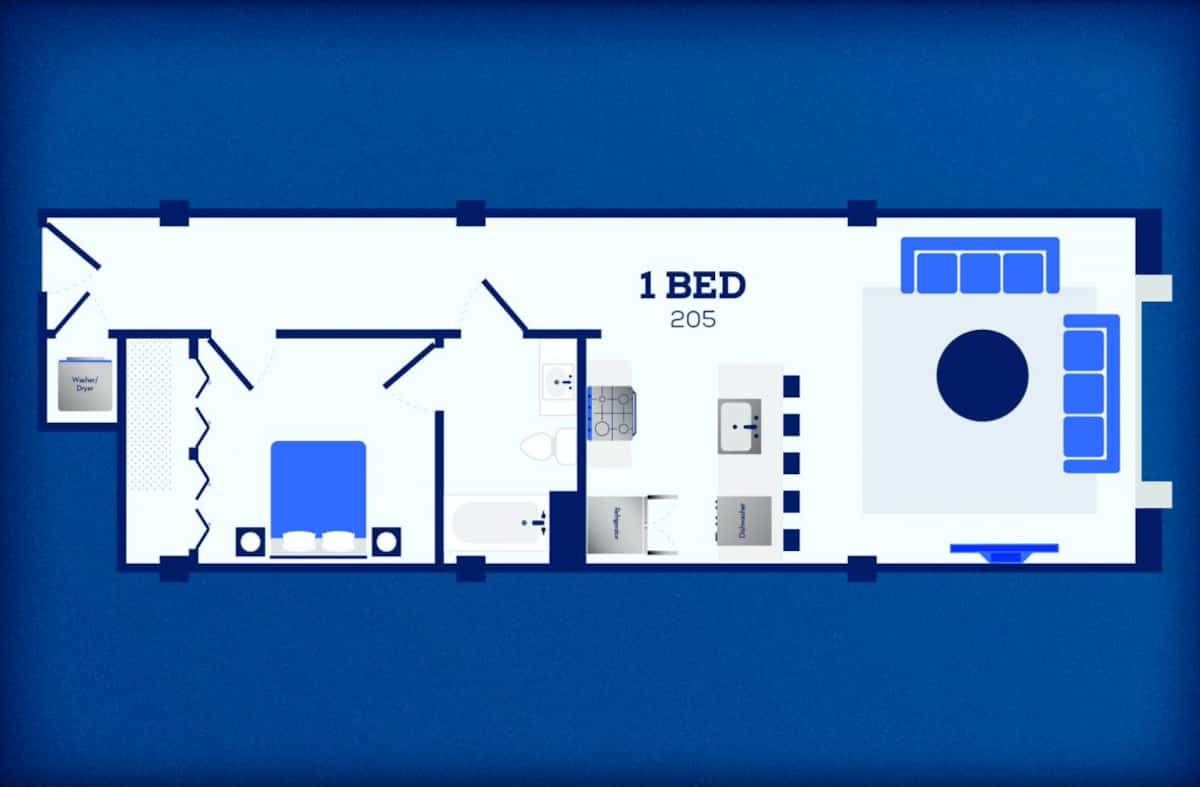 Floorplan diagram for 205, showing 1 bedroom
