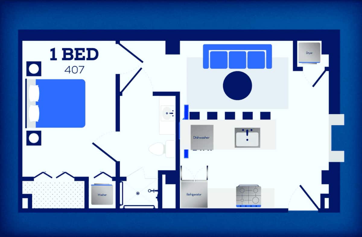 Floorplan diagram for 607, showing 1 bedroom
