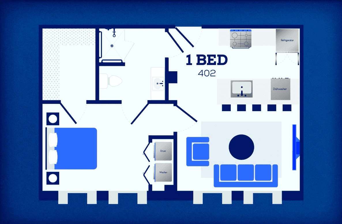 Plattegrond voor 502, met 1 slaapkamer