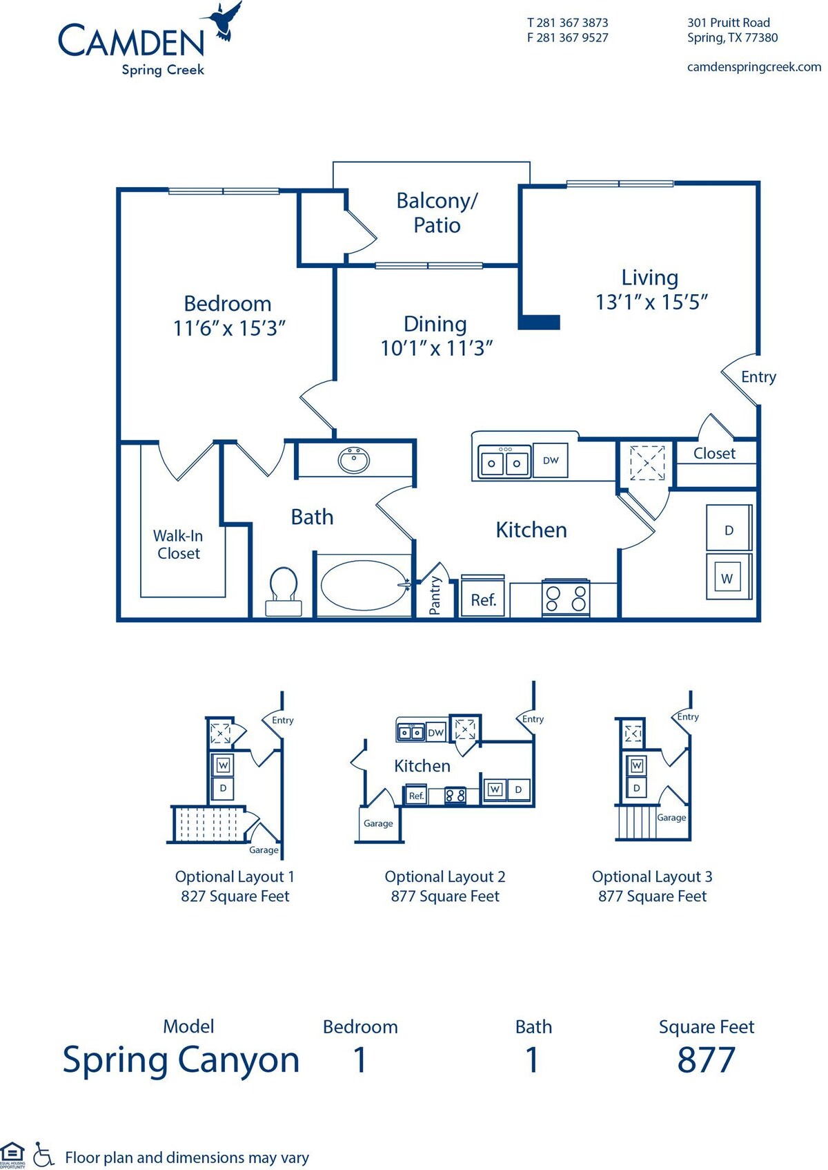 Floorplan diagram for Spring Canyon 1, showing 1 bedroom