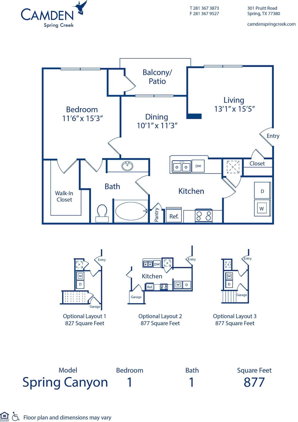 Floorplan diagram for Spring Canyon 3, showing 1 bedroom