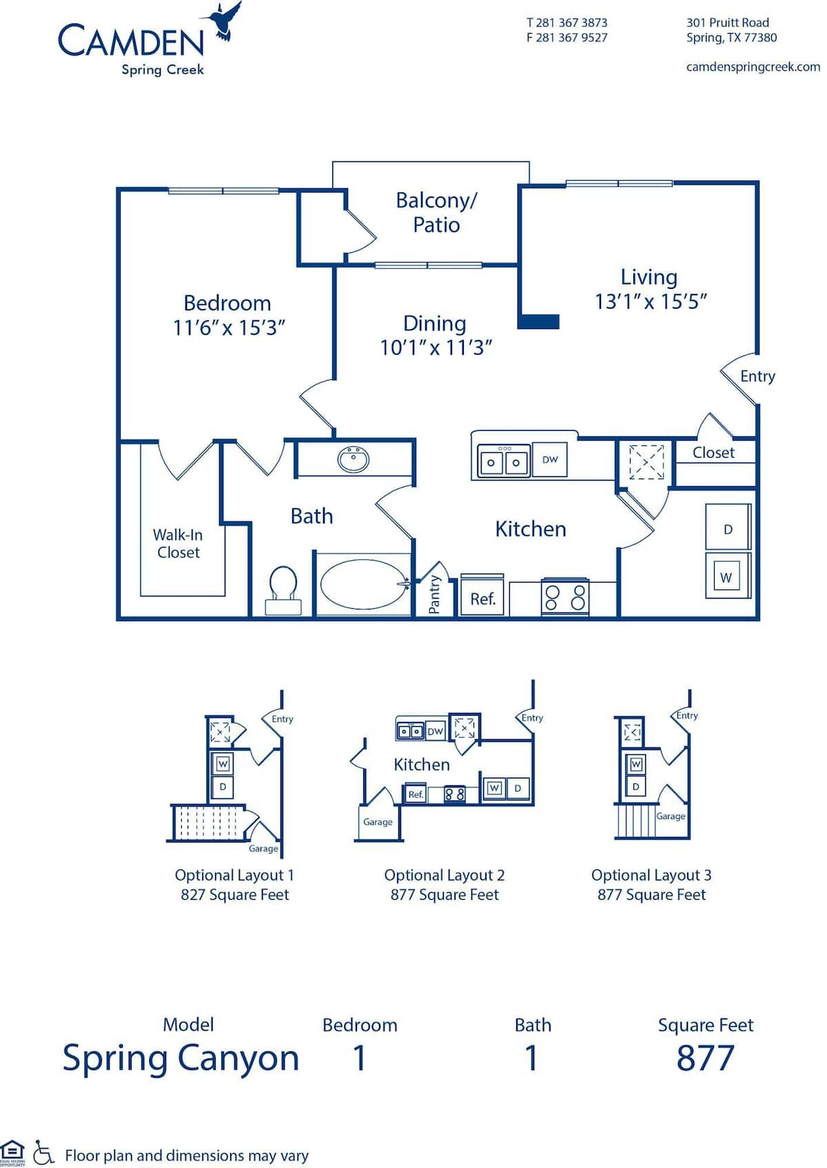 Floorplan diagram for Spring Canyon 3, showing 1 bedroom