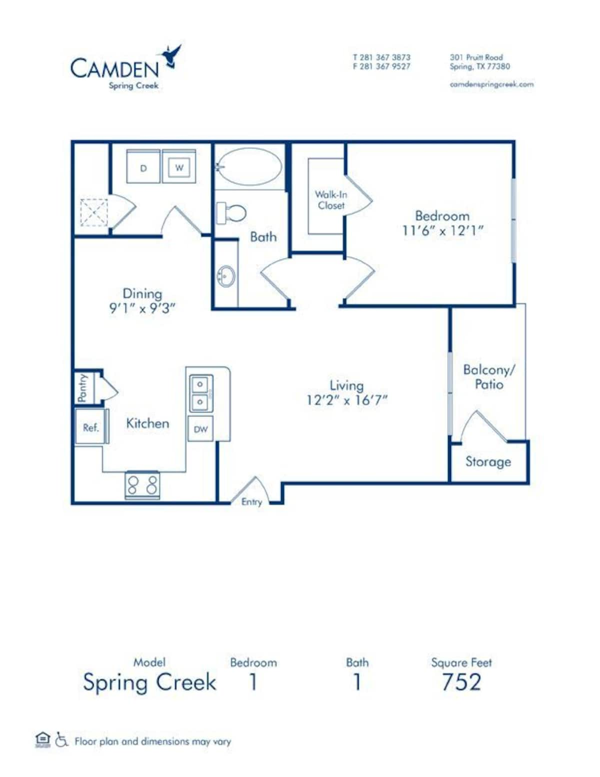 Floorplan diagram for Spring Creek, showing 1 bedroom