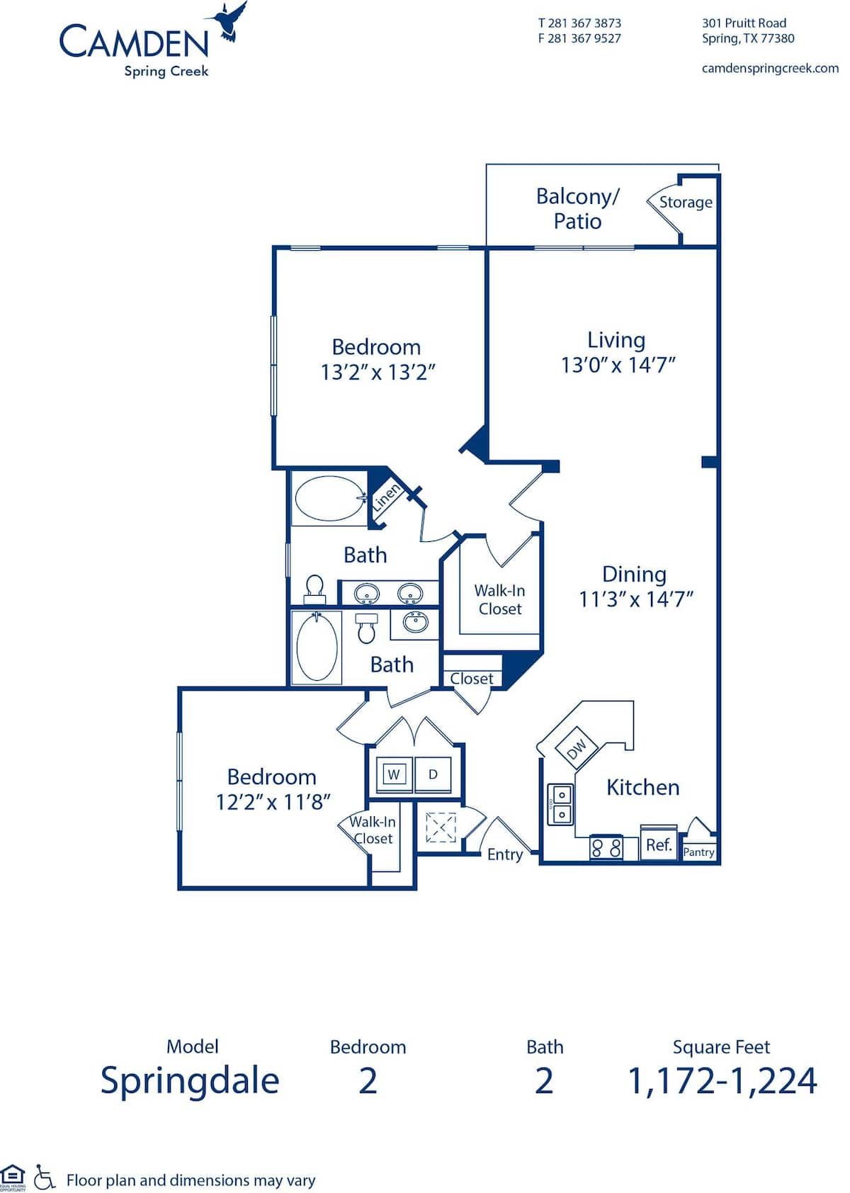 Floorplan diagram for Springdale 3, showing 2 bedroom