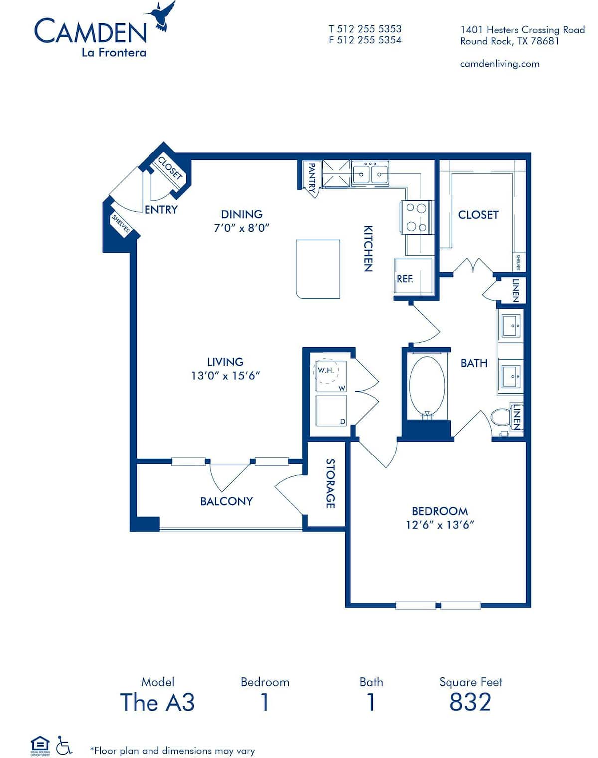 Floorplan diagram for A3, showing 1 bedroom