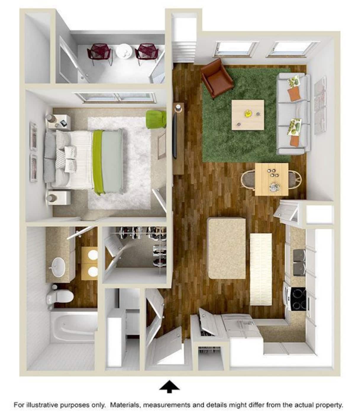 Floorplan diagram for A1AC, showing 1 bedroom