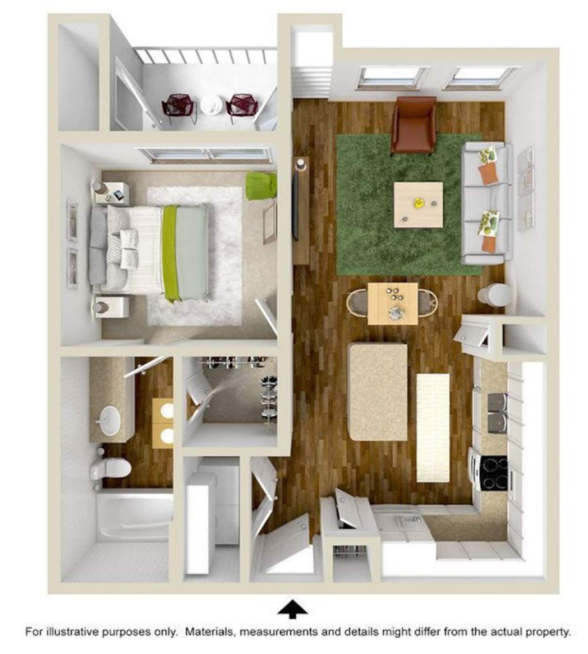 Floorplan diagram for A1BD, showing 1 bedroom