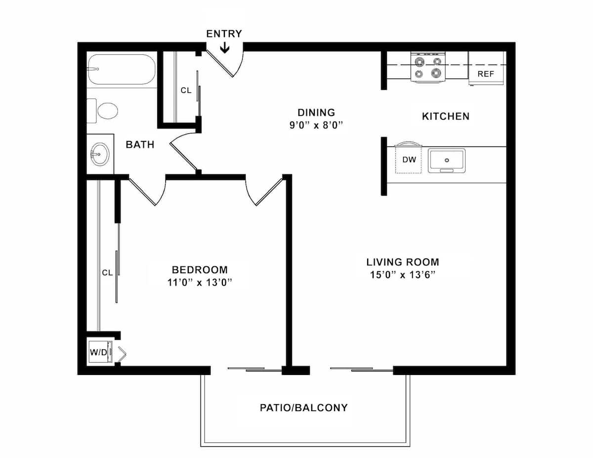 Floorplan diagram for Birch, showing 1 bedroom