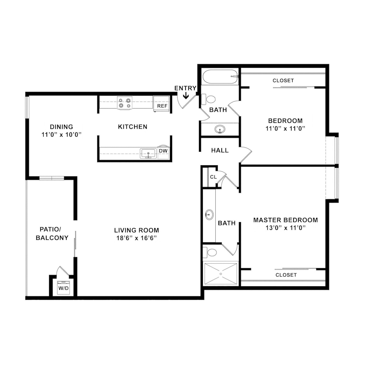 Grundrissdiagramm für Pine zeigt 2 Schlafzimmer