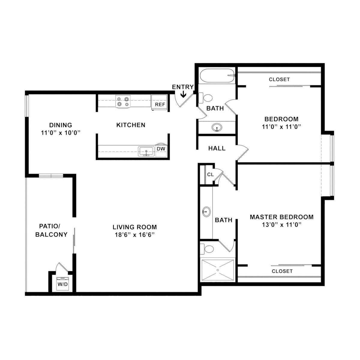 Floorplan diagram for Pine, showing 2 bedroom
