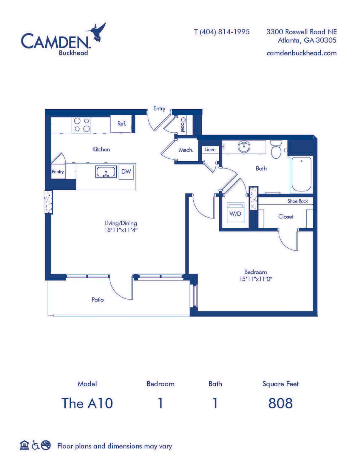 Floorplan diagram for The A10, showing 1 bedroom