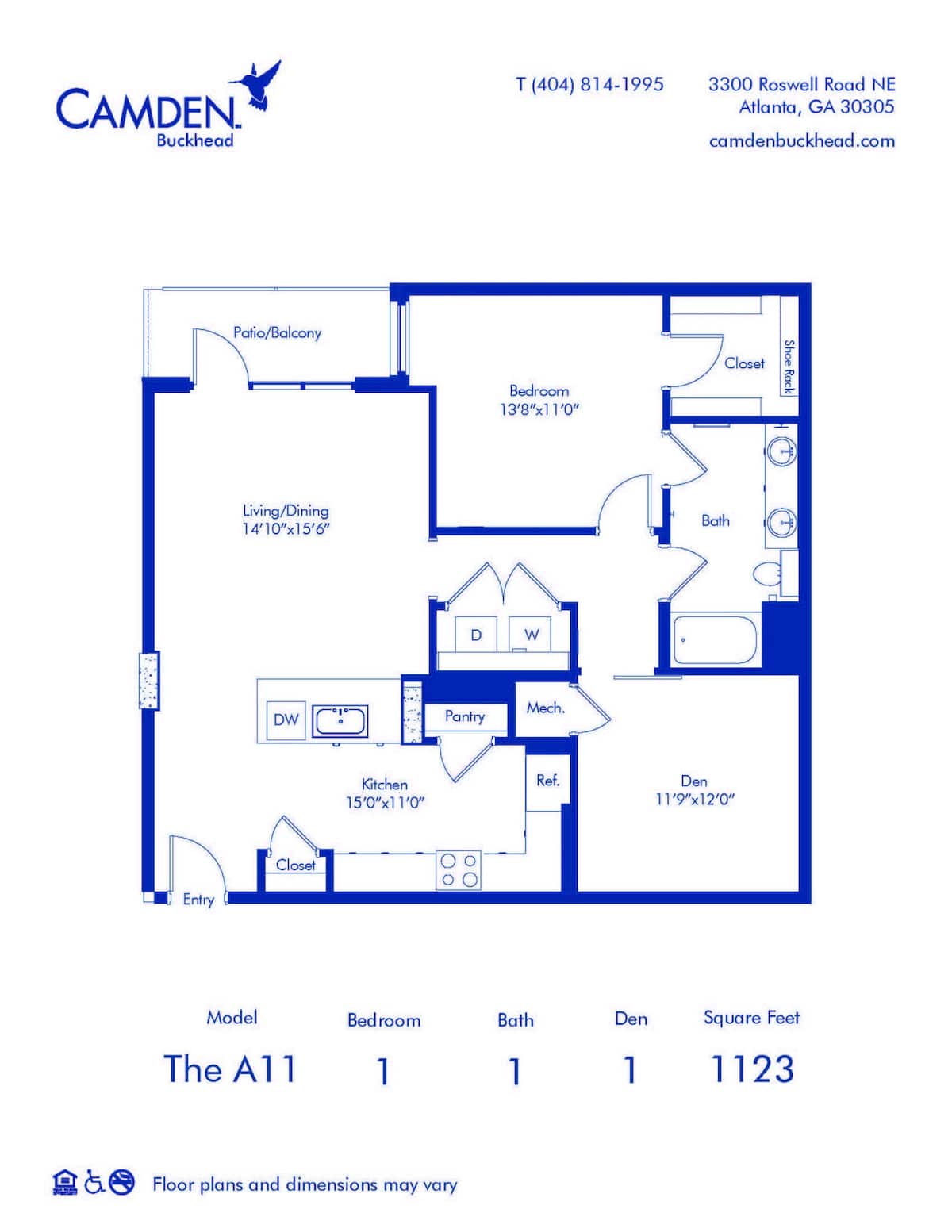 Floorplan diagram for The A11, showing 1 bedroom