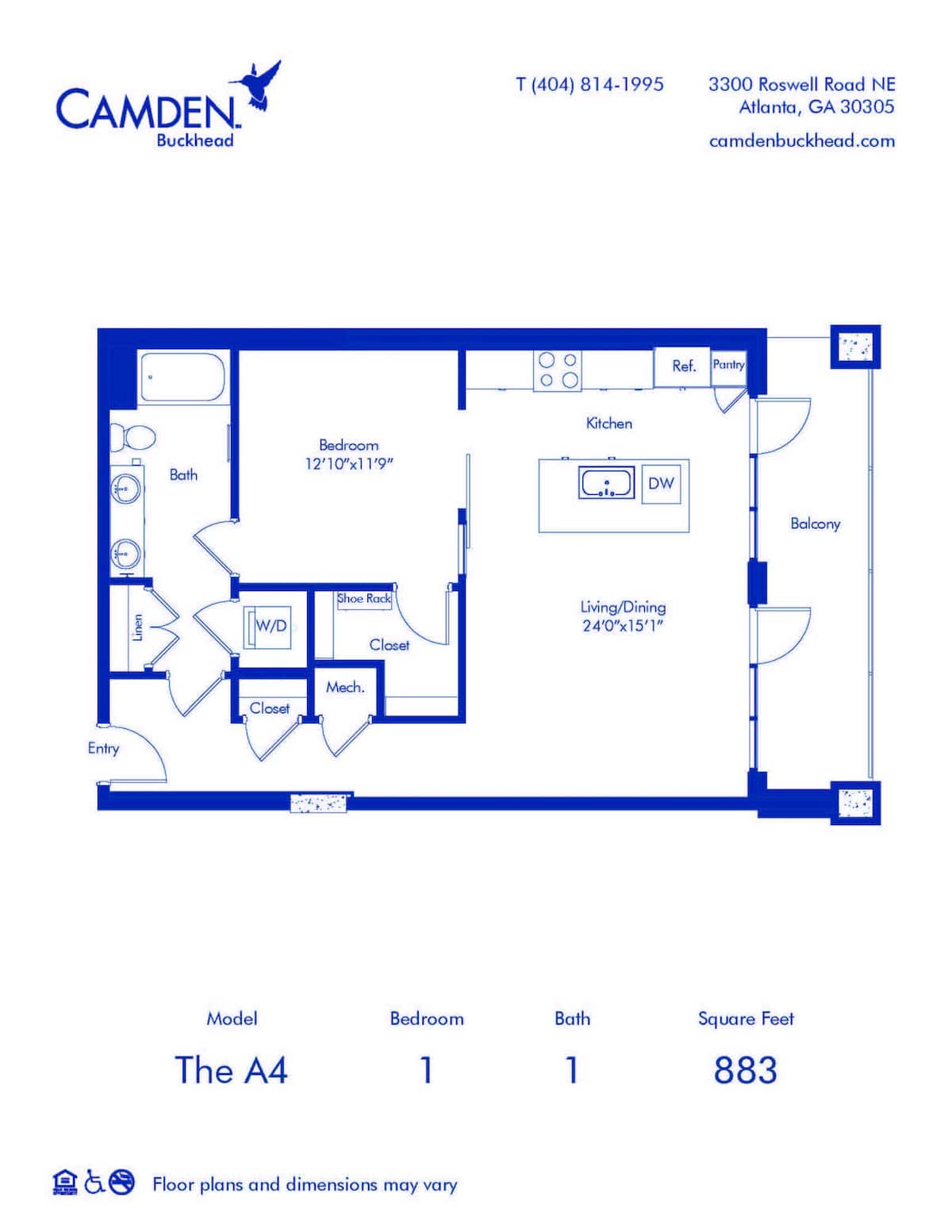 Floorplan diagram for The A4, showing 1 bedroom