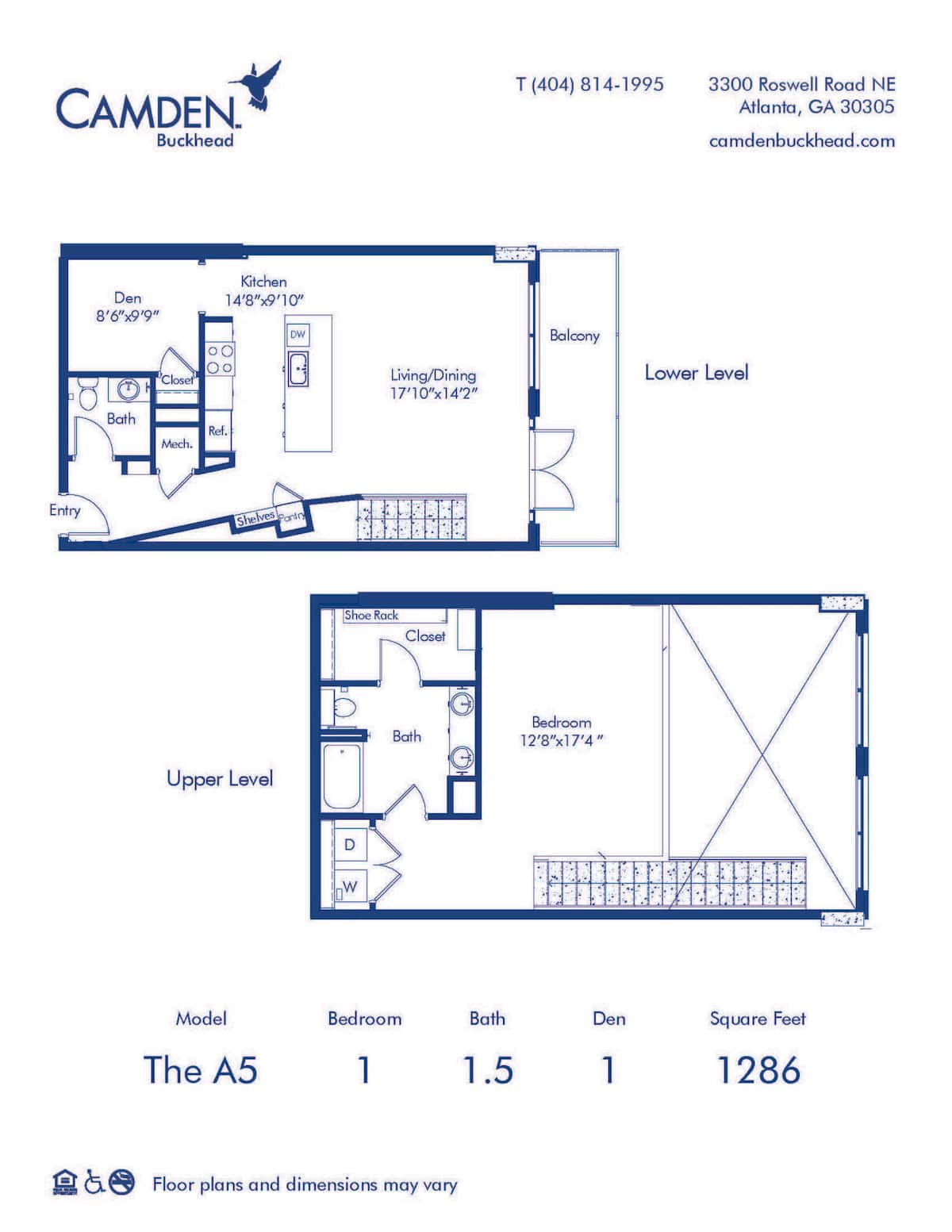 Floorplan diagram for The A5, showing 1 bedroom