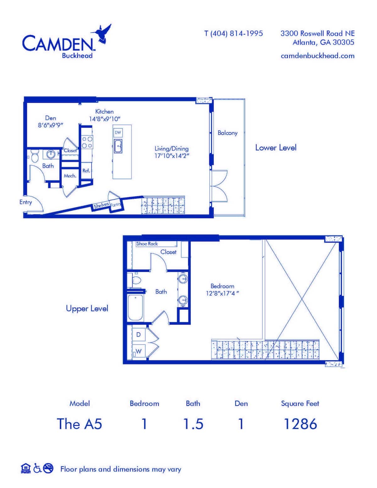 Floorplan diagram for The A5, showing 1 bedroom