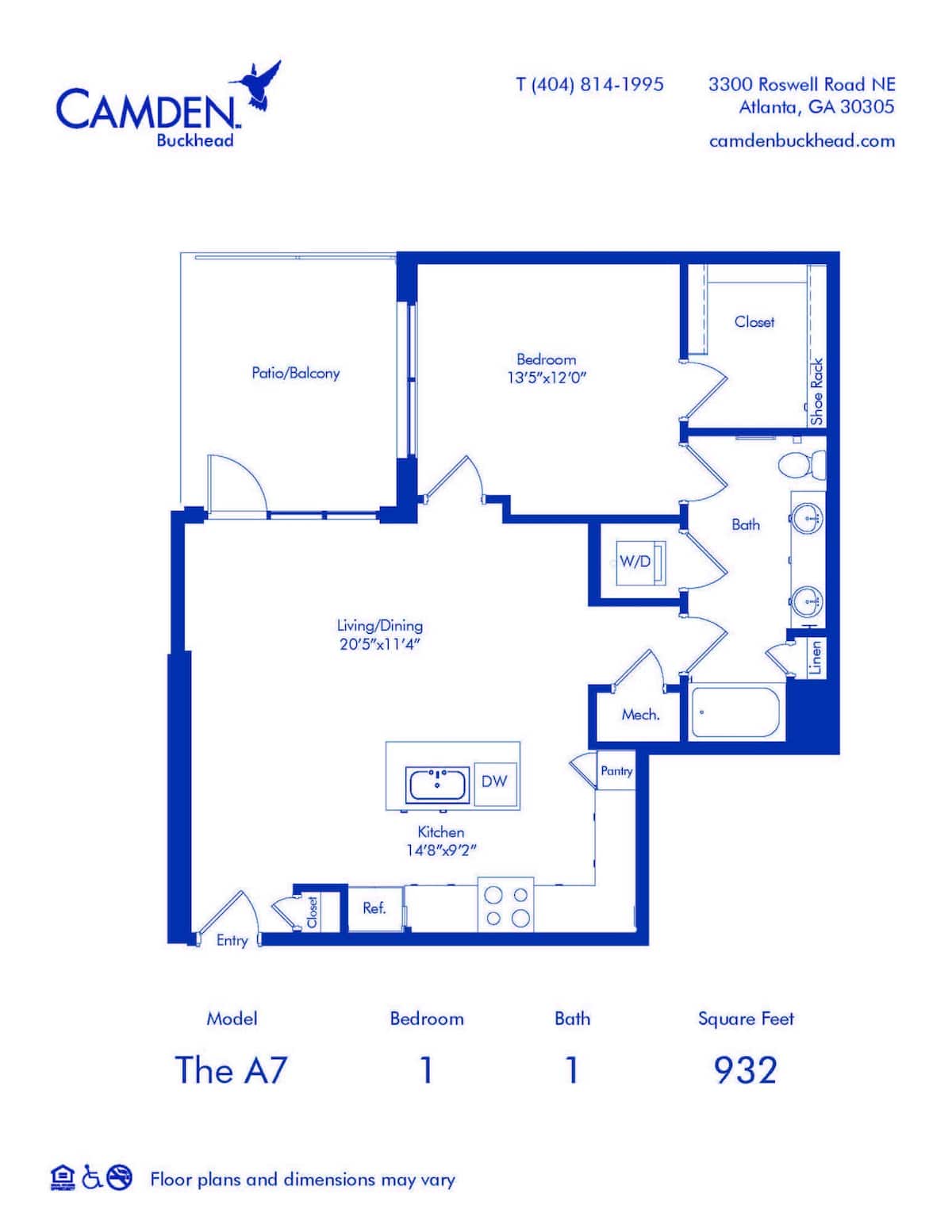 Floorplan diagram for The A7, showing 1 bedroom