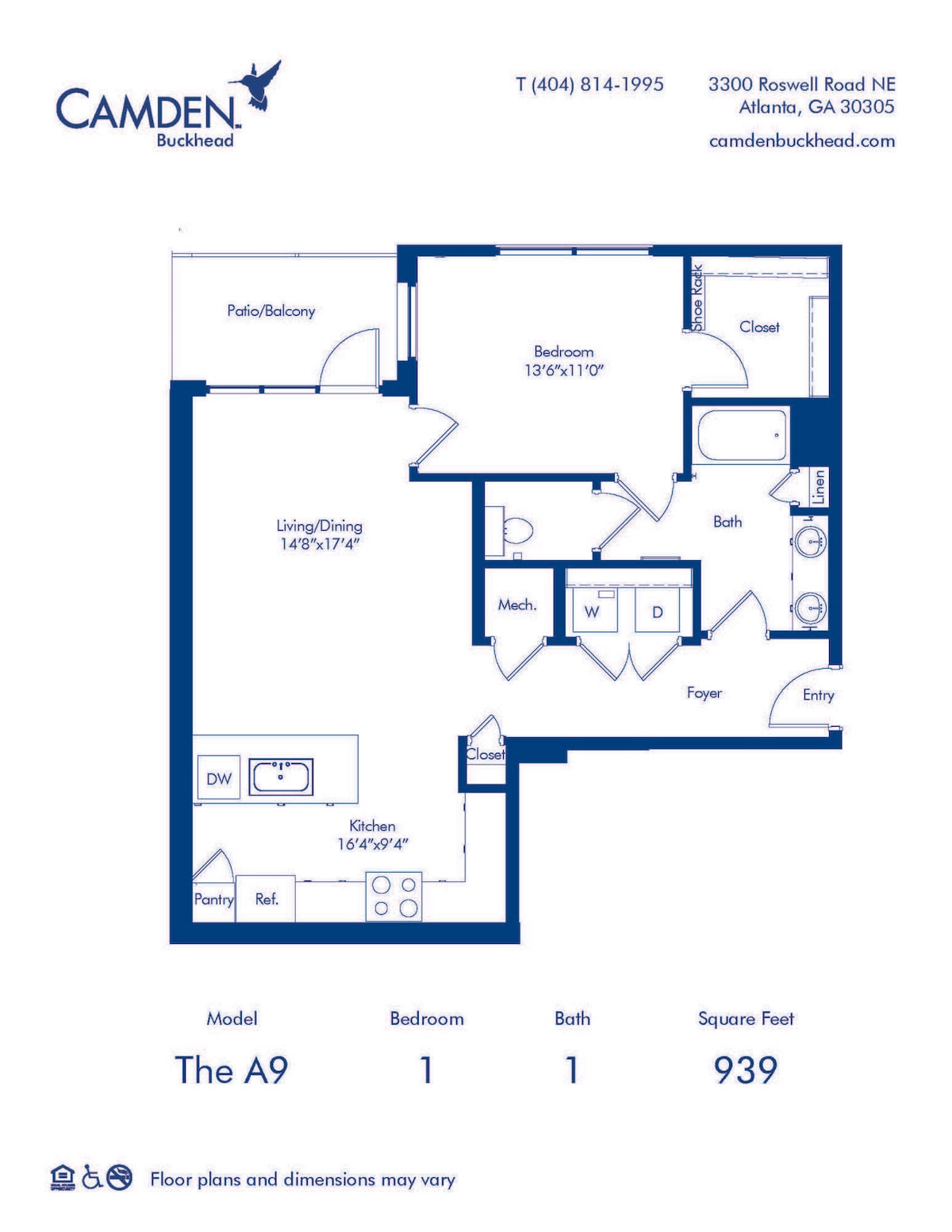 Floorplan diagram for The A9, showing 1 bedroom