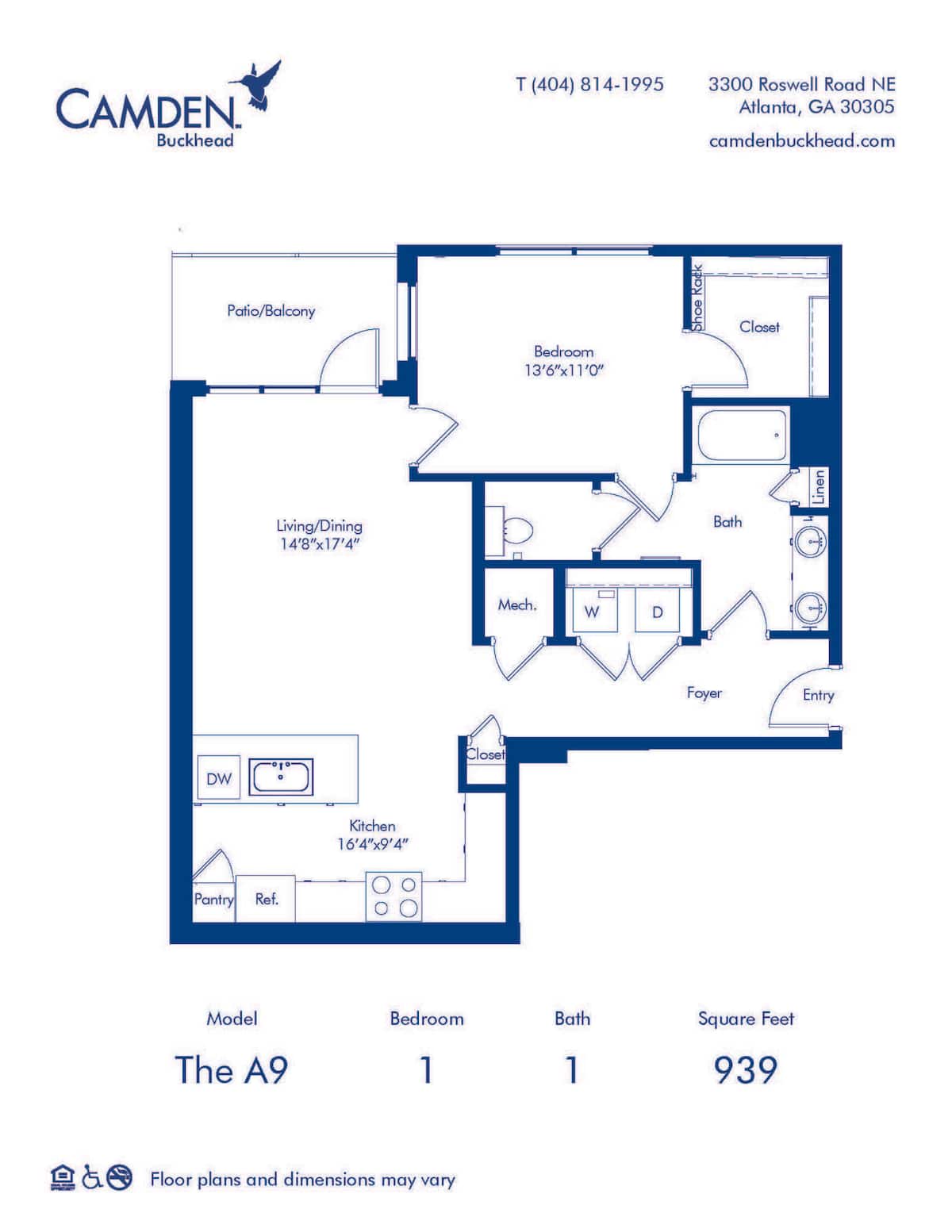 Floorplan diagram for The A9, showing 1 bedroom