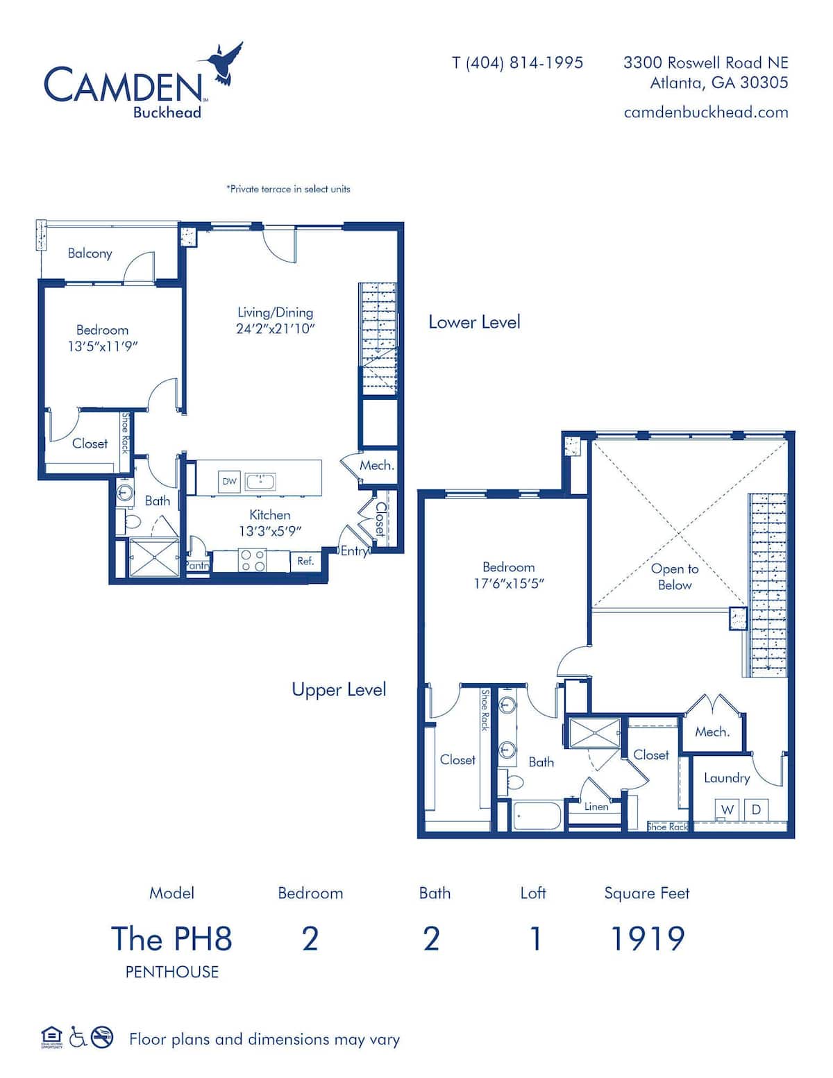 Floorplan diagram for The PH8, showing 1 bedroom