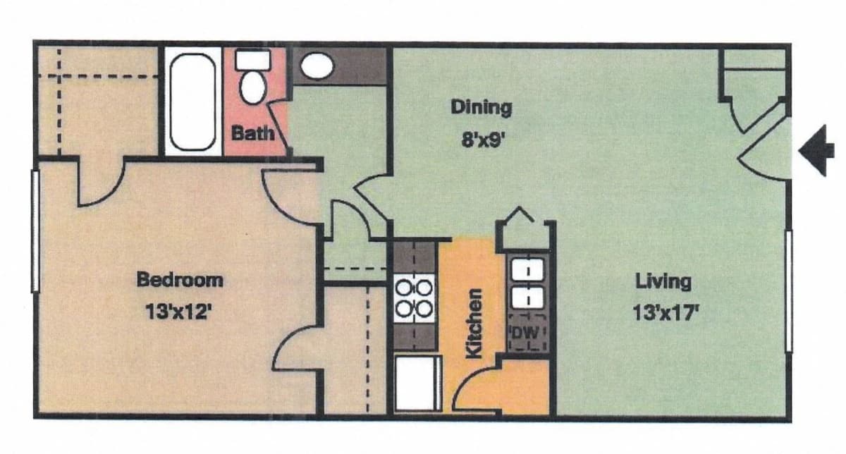 Floorplan diagram for 1x1a, showing 1 bedroom