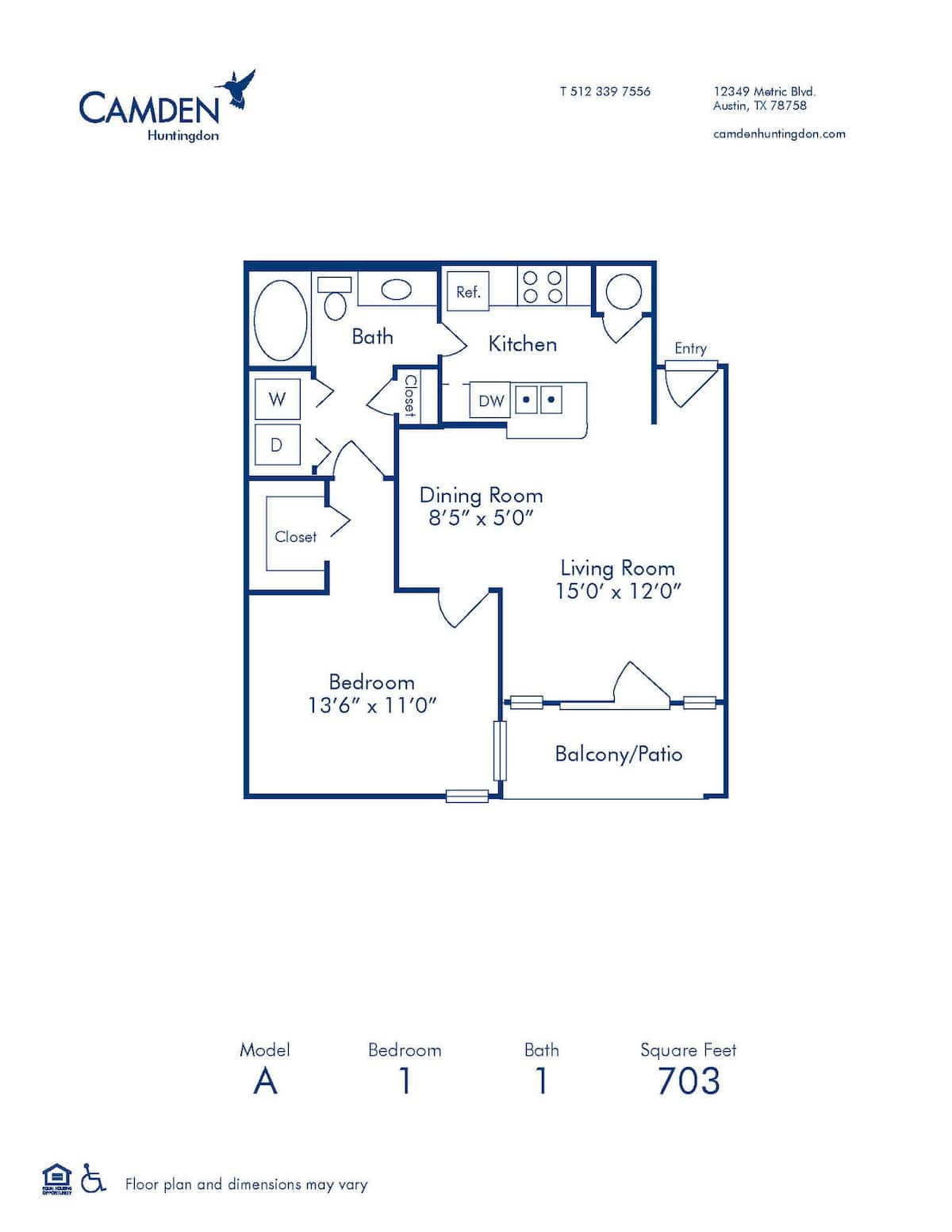 Floorplan diagram for A, showing 1 bedroom