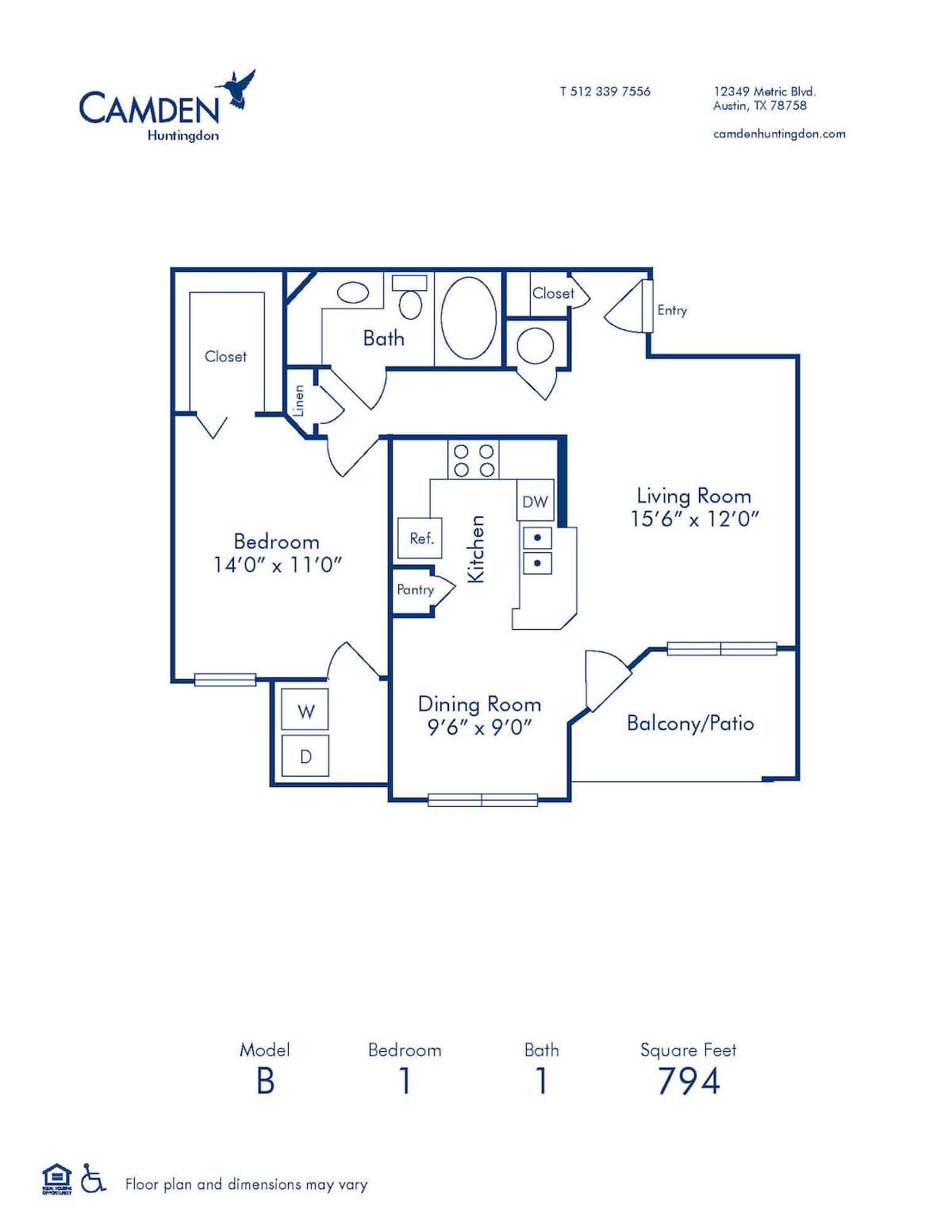 Floorplan diagram for B, showing 1 bedroom