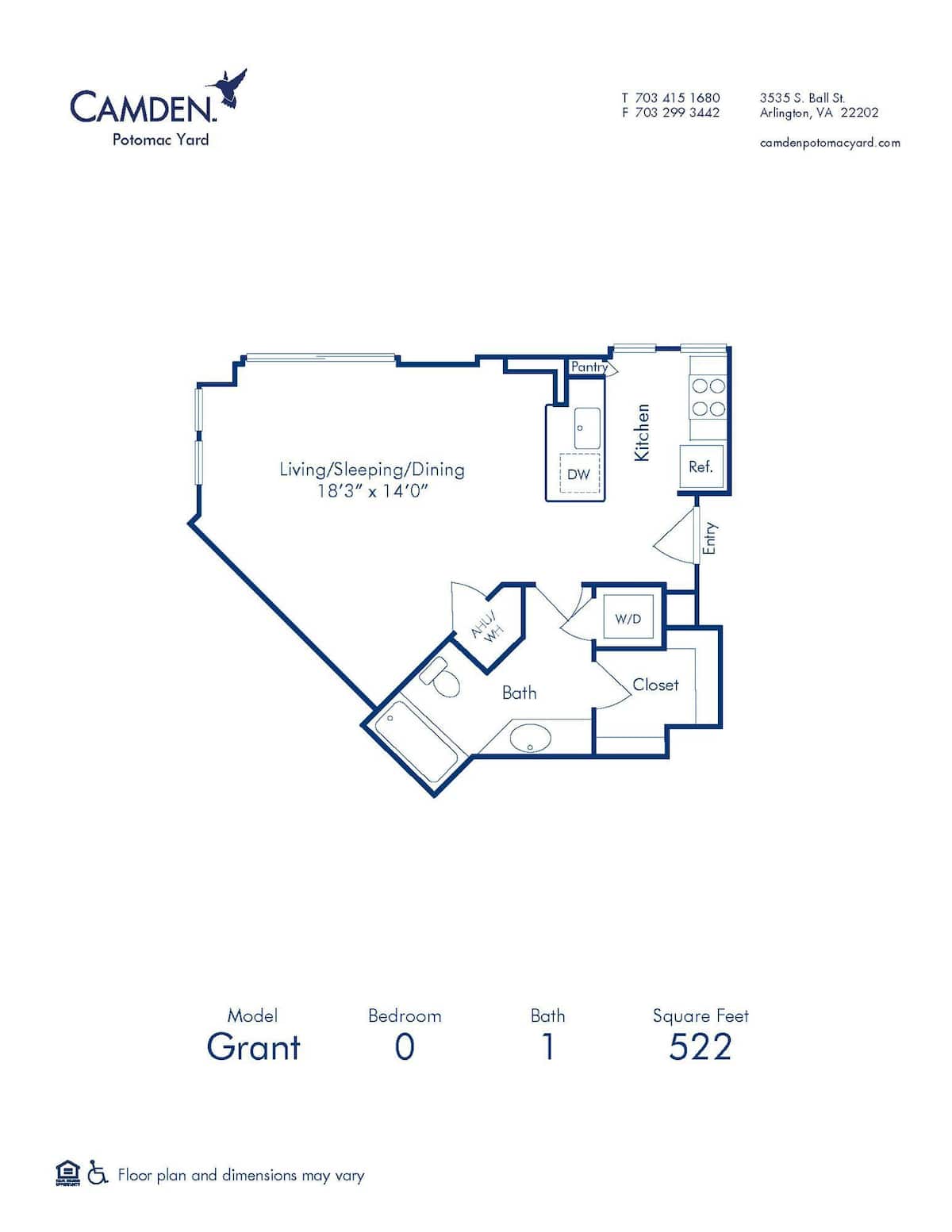 Floorplan diagram for Grant, showing Studio