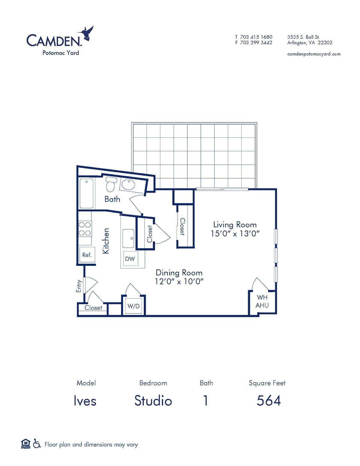 Floorplan diagram for Ives, showing Studio