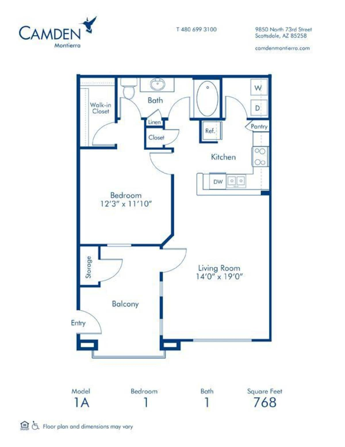 Floorplan diagram for 1A, showing 1 bedroom