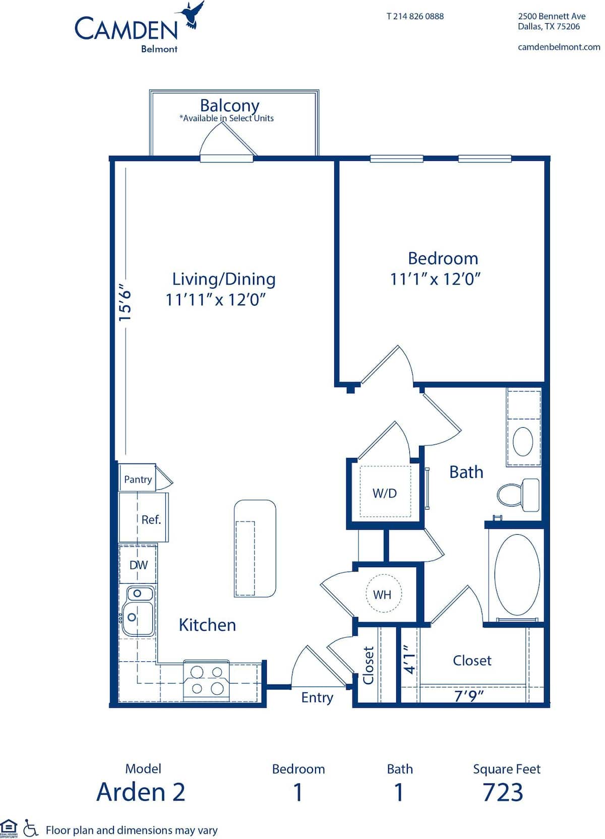 Floorplan diagram for Arden 2, showing 1 bedroom