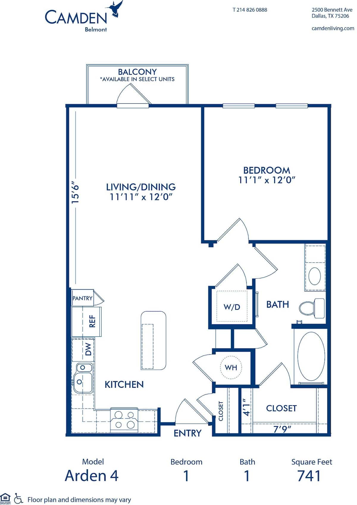 Floorplan diagram for Arden 4, showing 1 bedroom