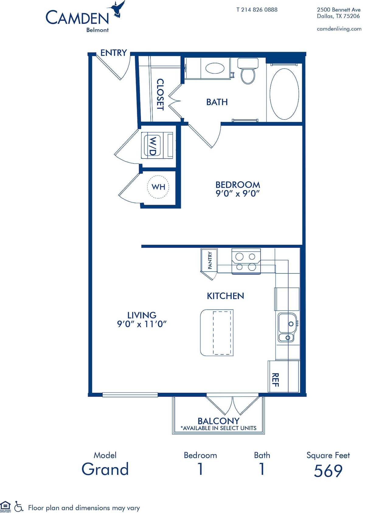 Floorplan diagram for Grand, showing 1 bedroom