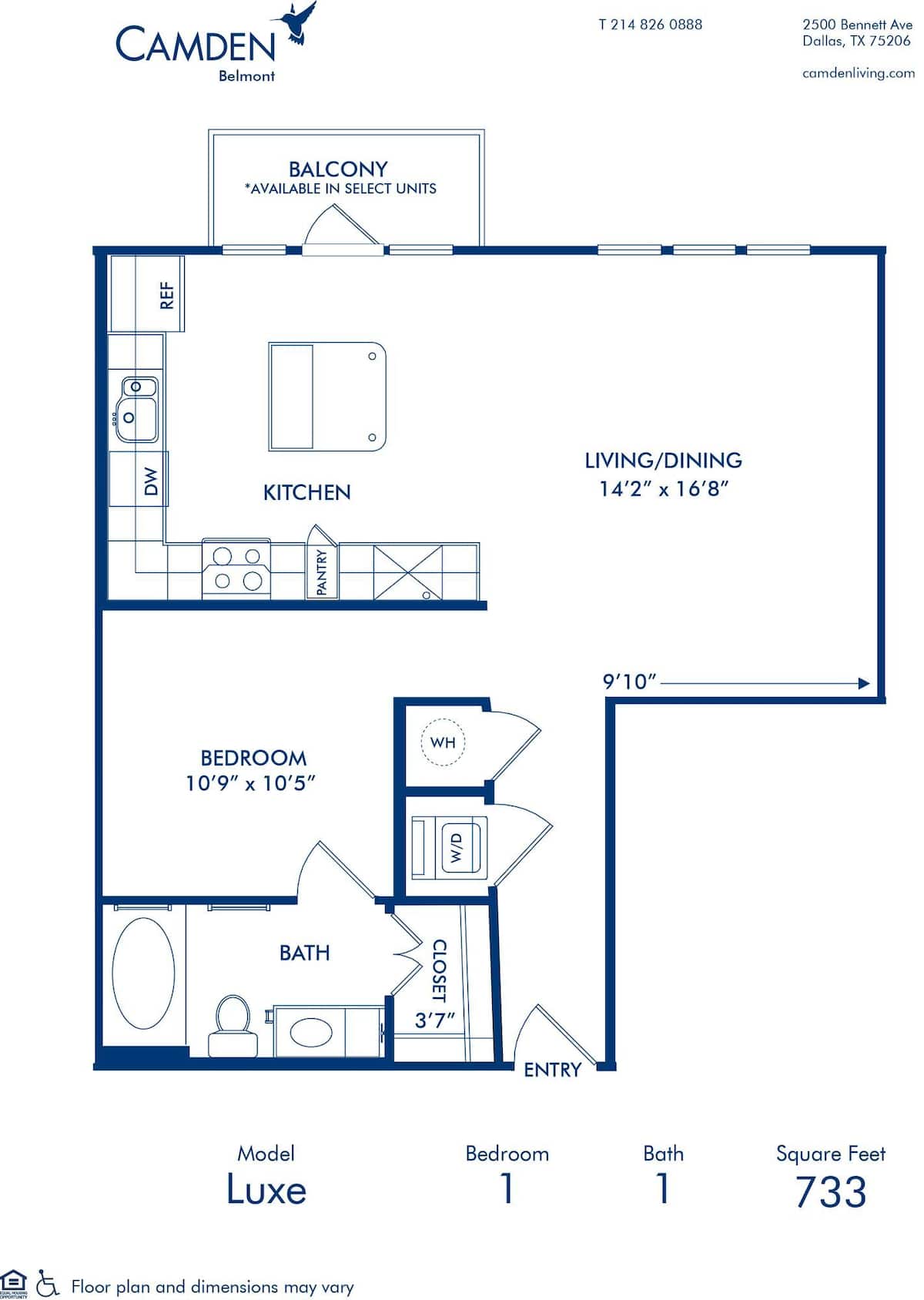Floorplan diagram for Luxe 1, showing 1 bedroom
