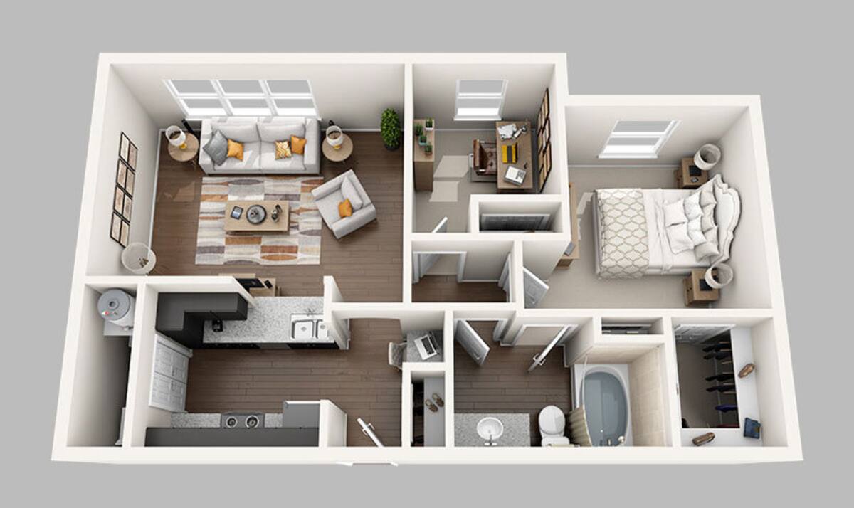 Floorplan diagram for D, showing 1 bedroom