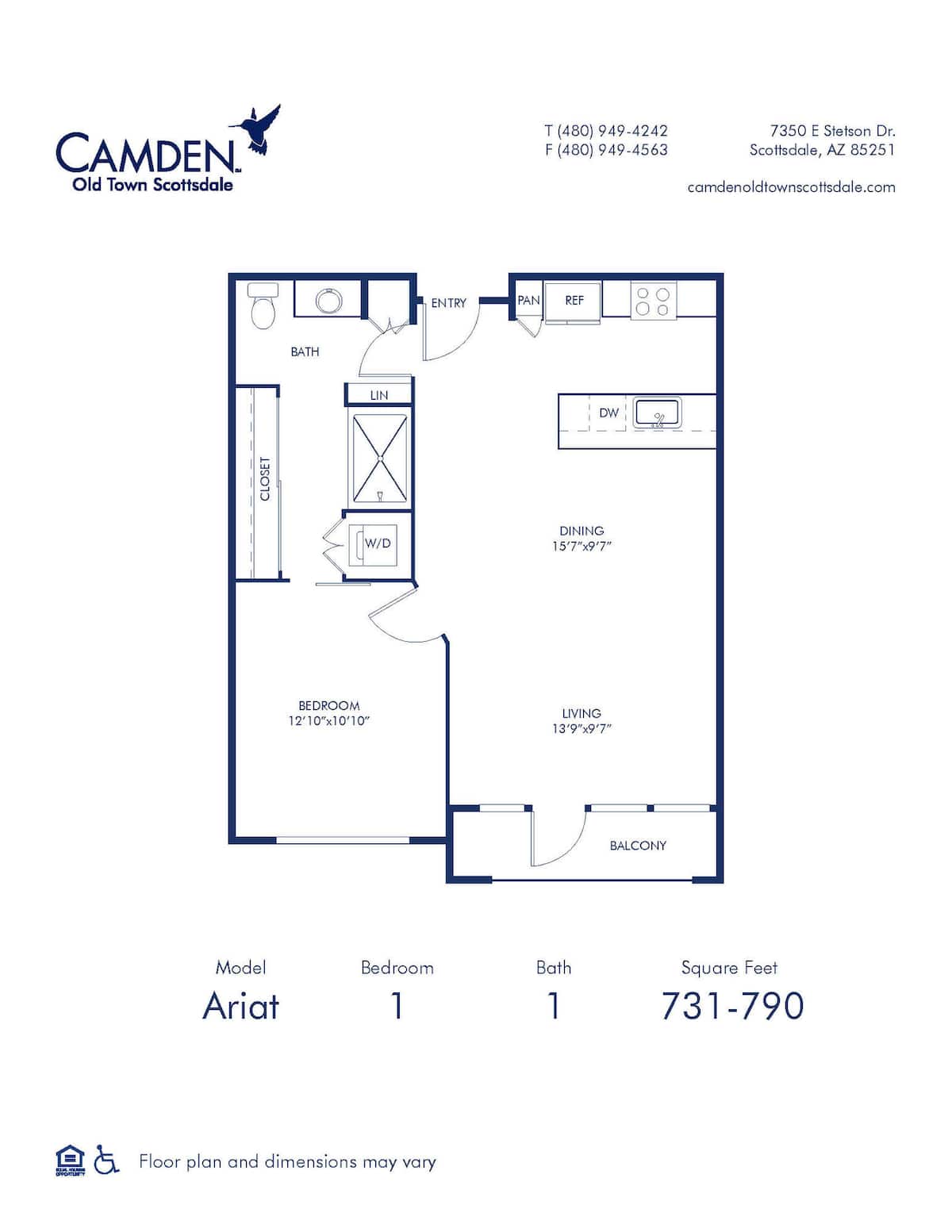 Floorplan diagram for Ariat, showing 1 bedroom