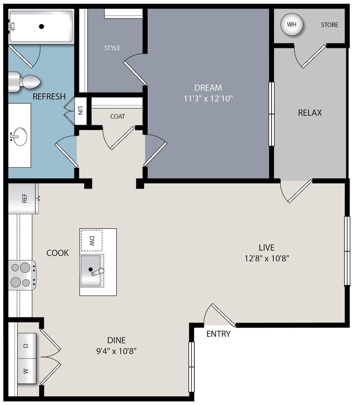 Floorplan diagram for A1A, showing 1 bedroom