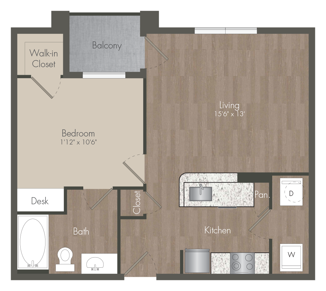 Floorplan diagram for A1 -1x1, showing 1 bedroom