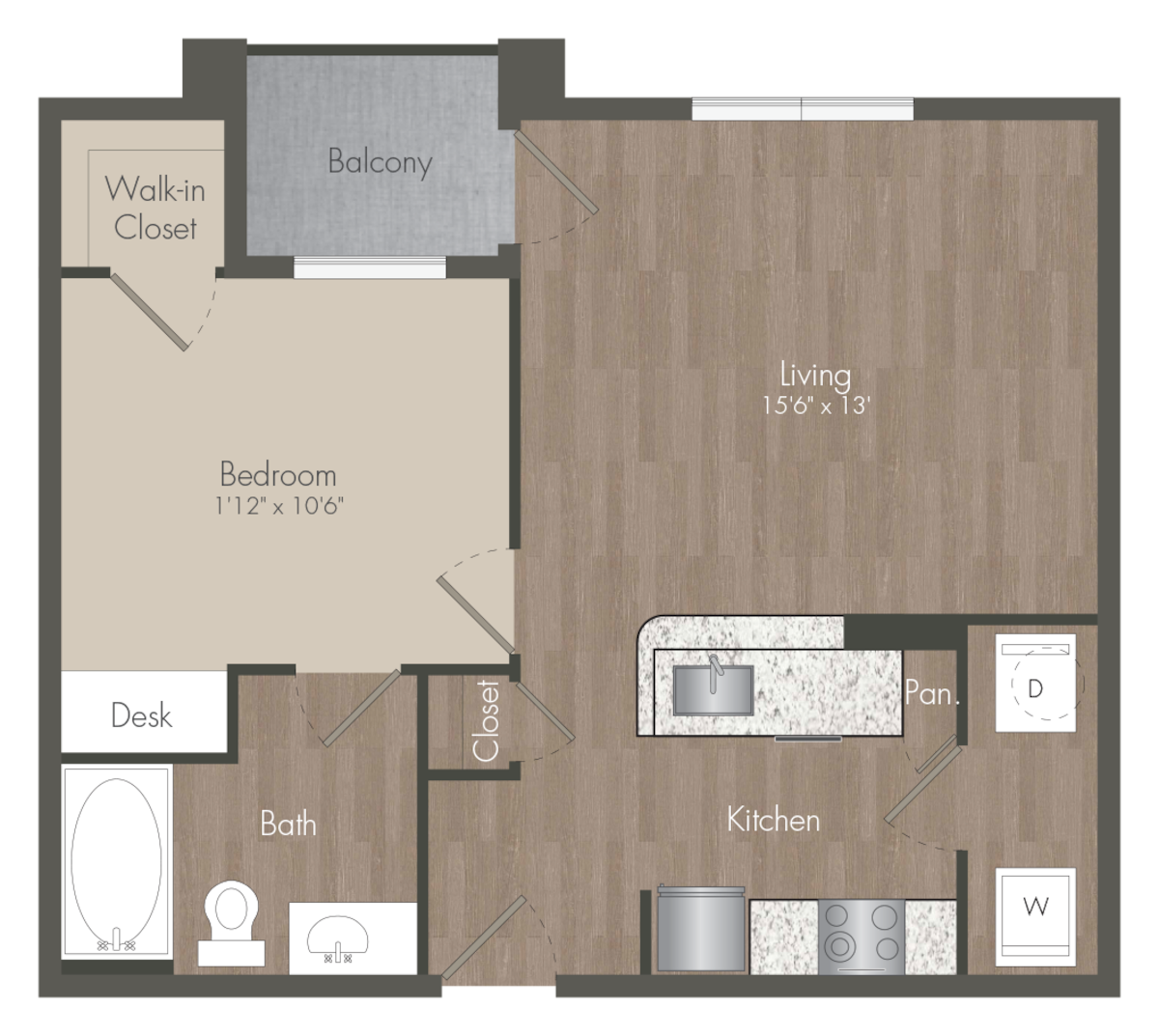 Floorplan diagram for A1 -1x1, showing 1 bedroom