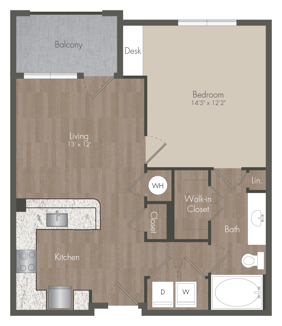 Floorplan diagram for A2 - 1x1, showing 1 bedroom