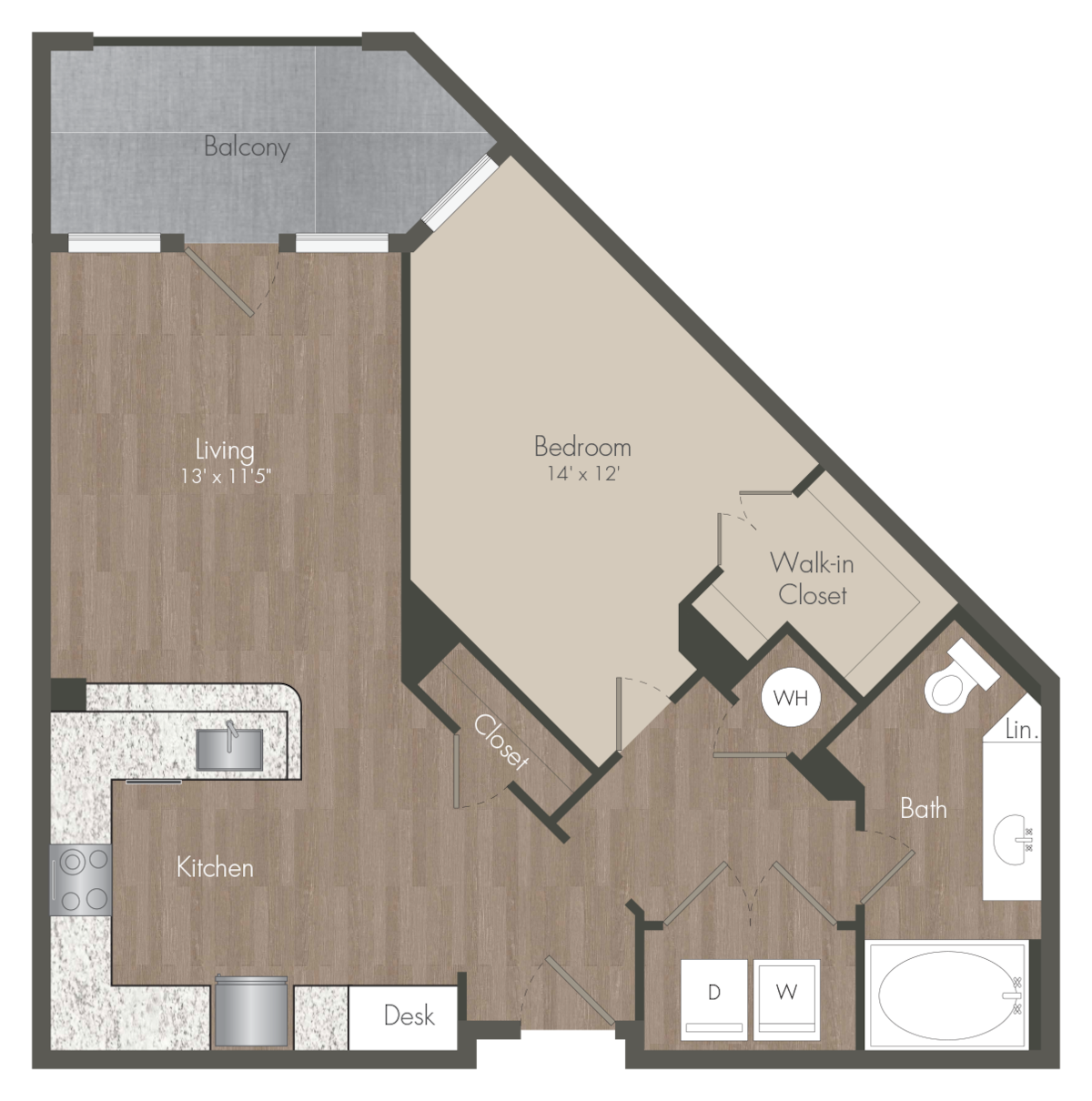 Floorplan diagram for A4 - 1x1, showing 1 bedroom