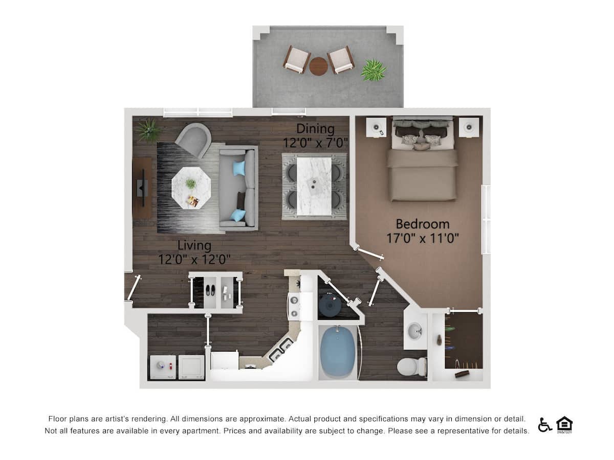 Floorplan diagram for The Oaks, showing 1 bedroom