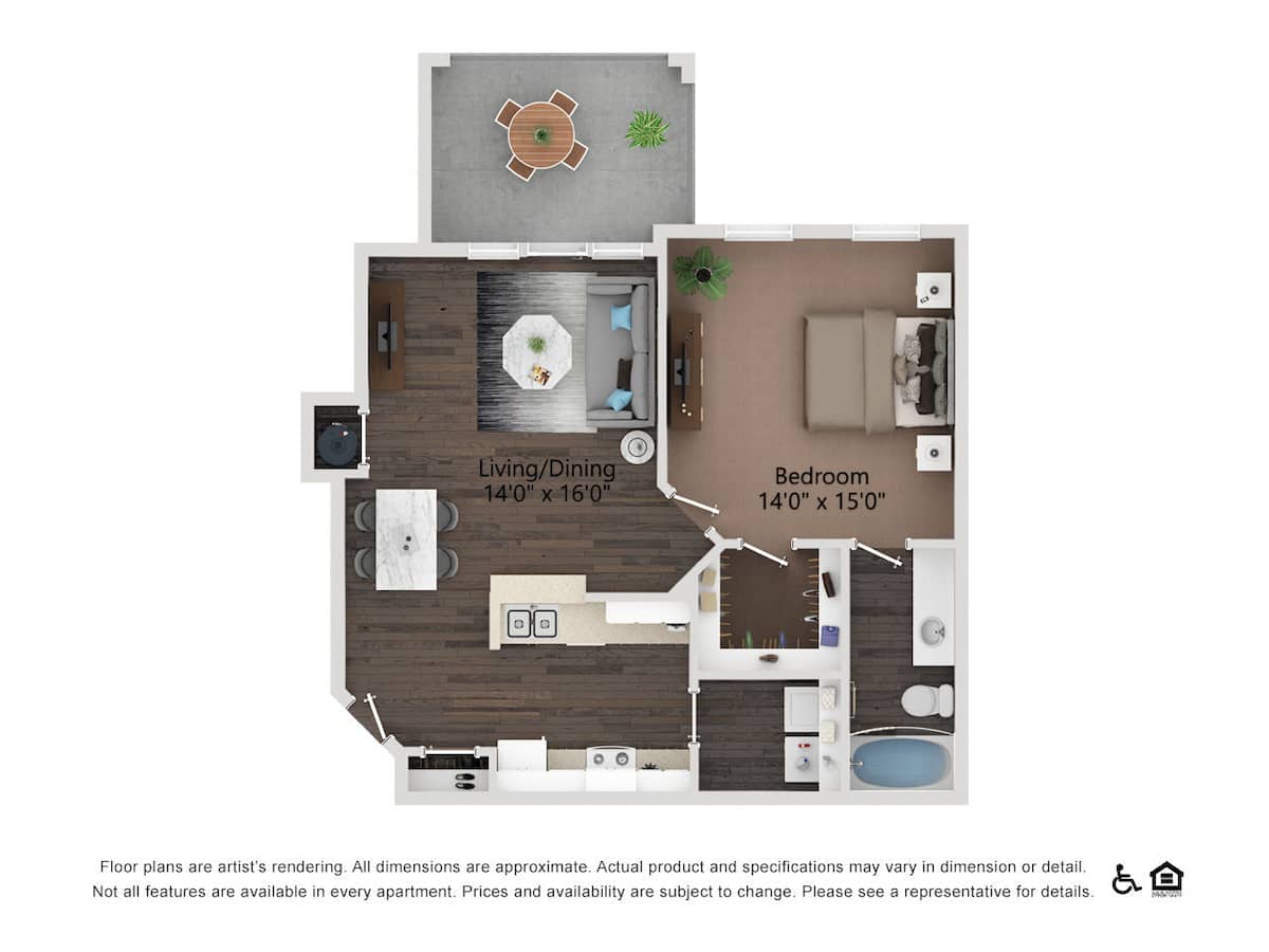 Floorplan diagram for The Dominion, showing 1 bedroom