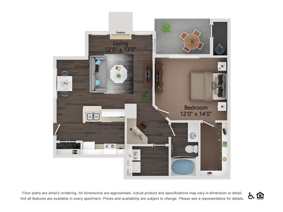 Floorplan diagram for The Ridge, showing 1 bedroom