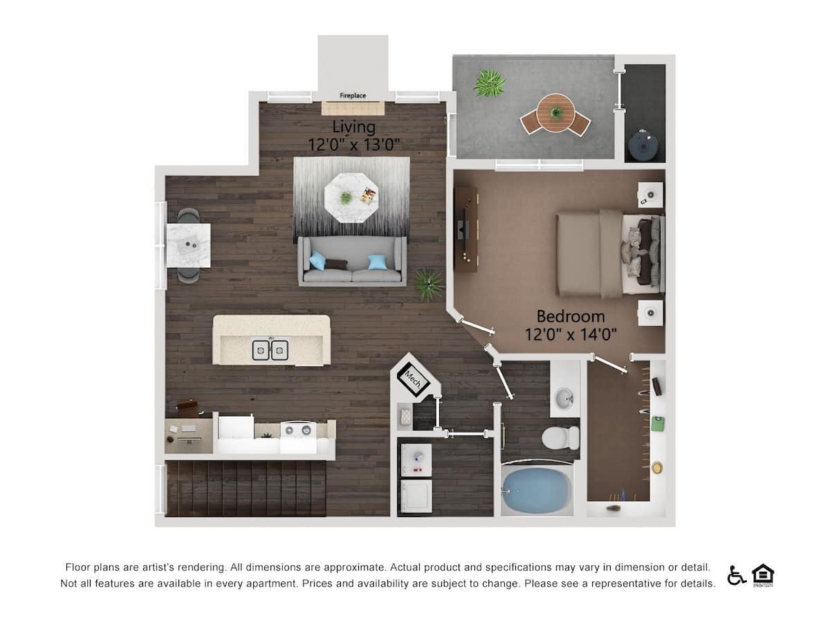Floorplan diagram for The Pinehurst, showing 1 bedroom