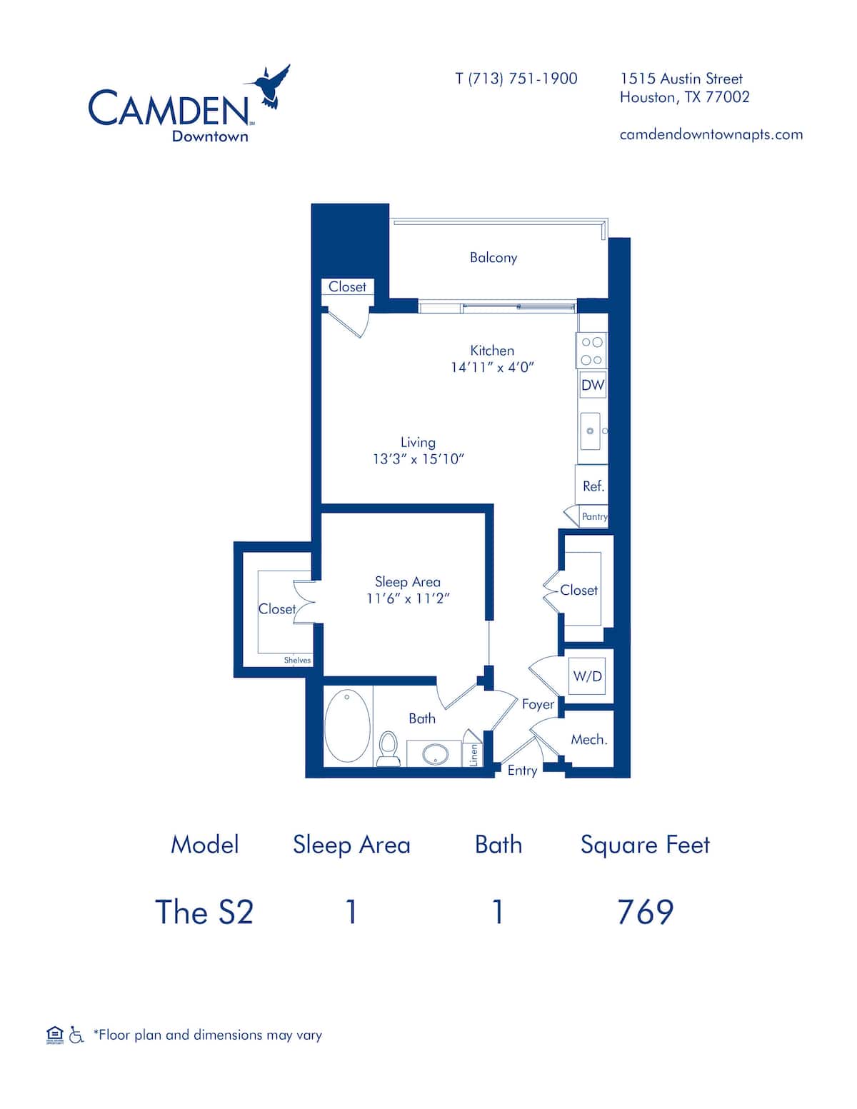 Floorplan diagram for The S2, showing Studio