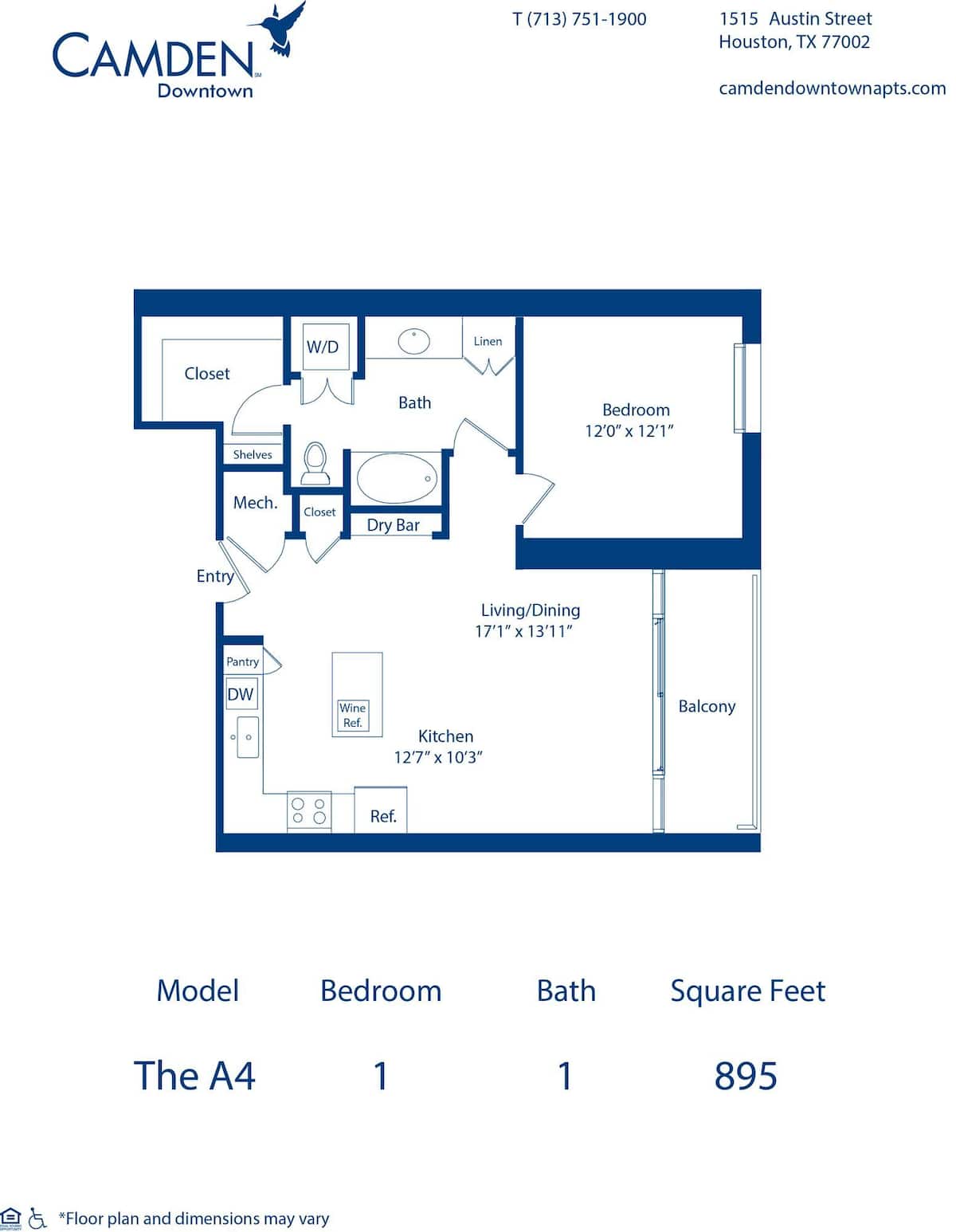 Floorplan diagram for The A4, showing 1 bedroom