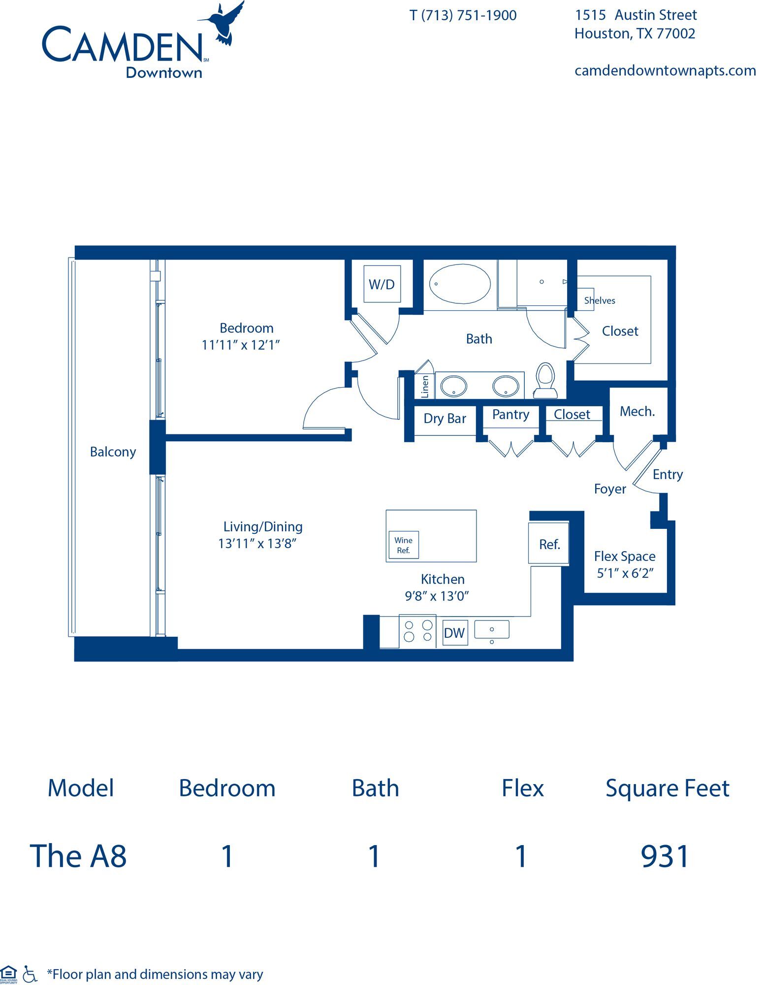 Floorplan diagram for The A8, showing 1 bedroom