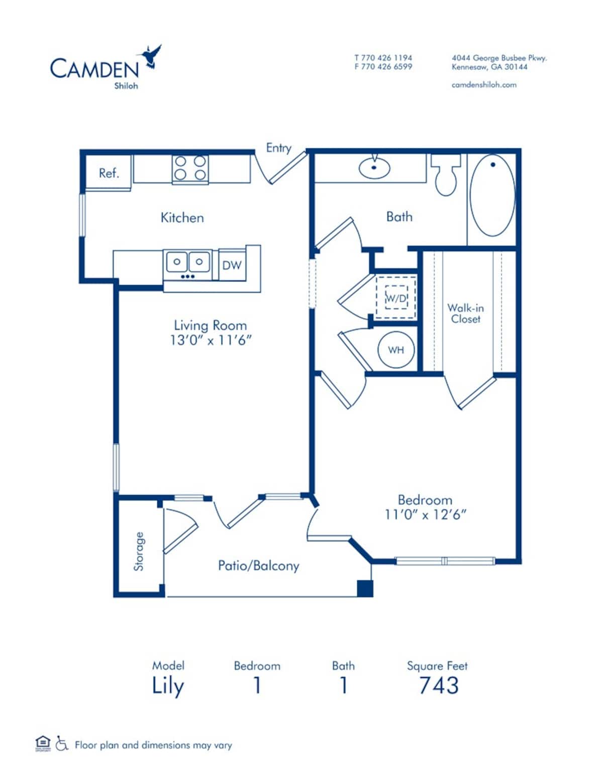Floorplan diagram for Lily, showing 1 bedroom