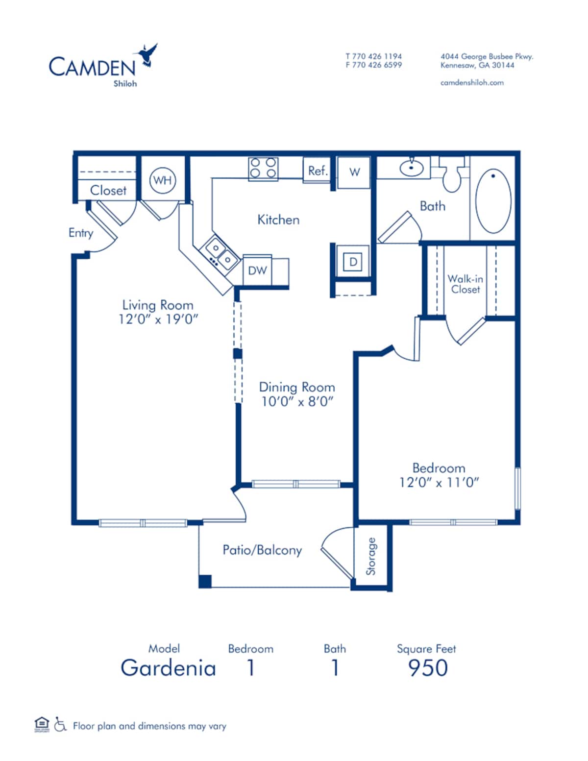 Floorplan diagram for Gardenia, showing 1 bedroom