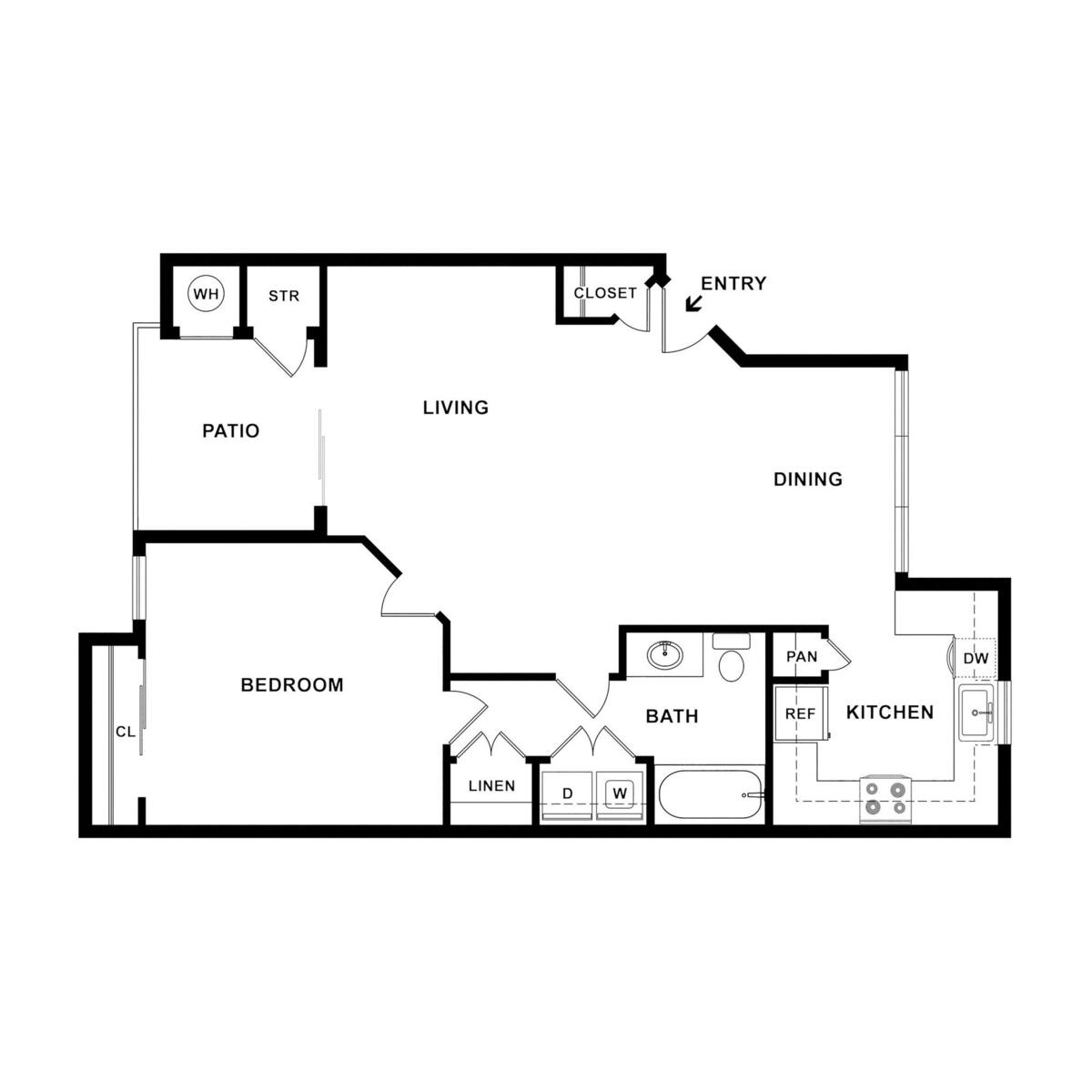 Floorplan diagram for Cypress, showing 1 bedroom